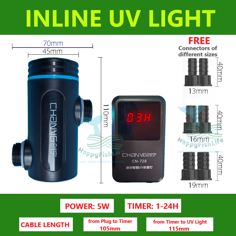 CHANING Aquarium Timer UV Light 5W Algae Remover Clear Water Light Pond Fish Tank Aquarium Submersible HappyFishLife