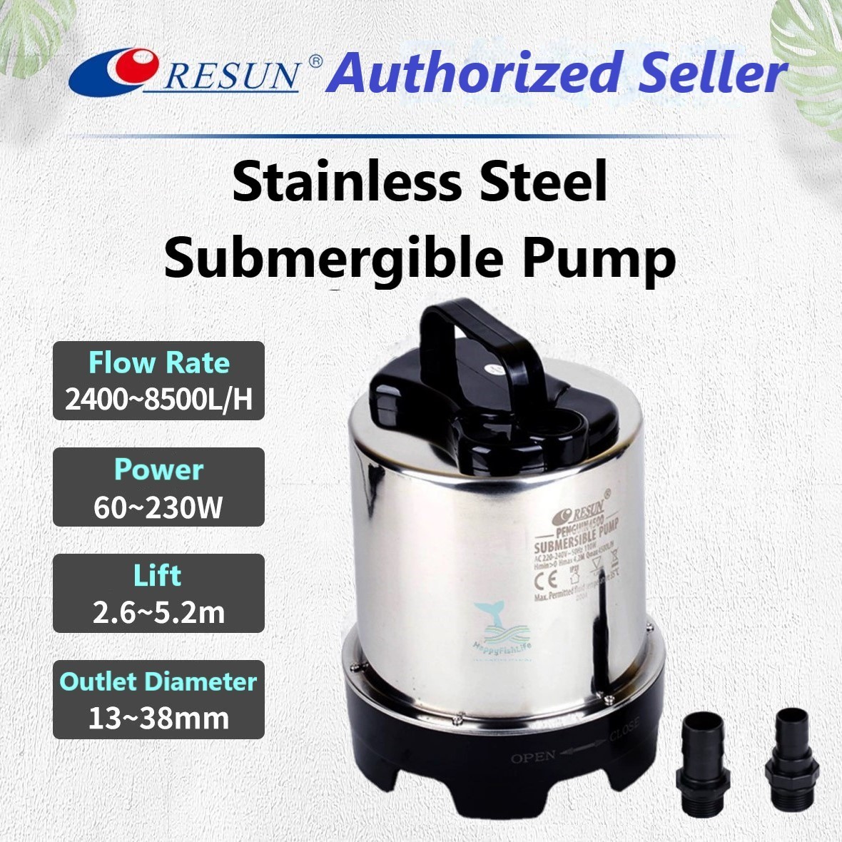 Resun Submersible Pump Stainless Steel Energy Saving Powerful Durable Pam Tenggelam Keluli Anti Karat Tahan Lasak Jimat Letrik Kuasa Kuat Penguin 2400 3200 4500 8500 Fish Pond Aquarium230W 8500L outdoor Koi Fish Pond HappyFishLife - Image 2