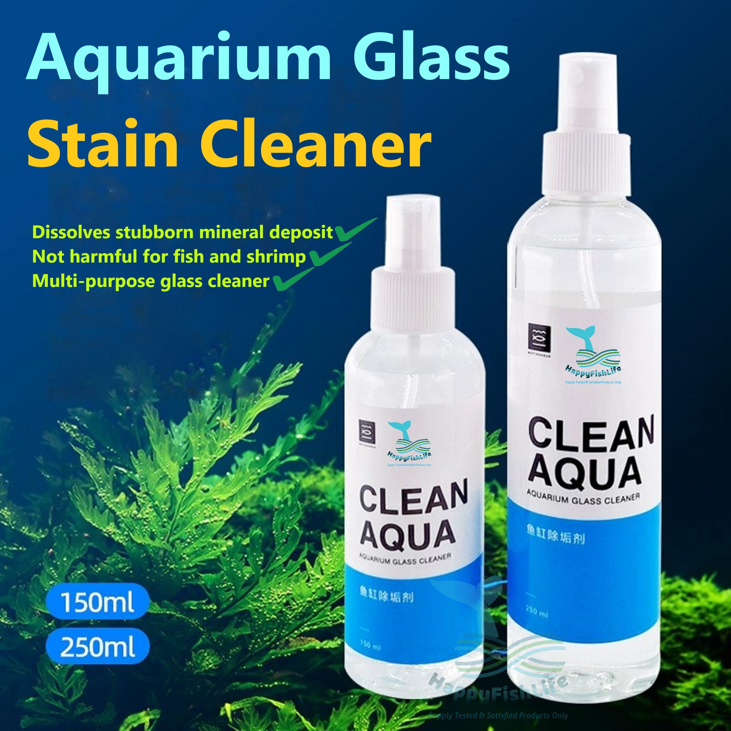 Aquarium Glass Stain Mineral Deposite Cleaner Watermark Removal Pembersih Jamur Kaca Tank 150ml non toxic HappyFishLife