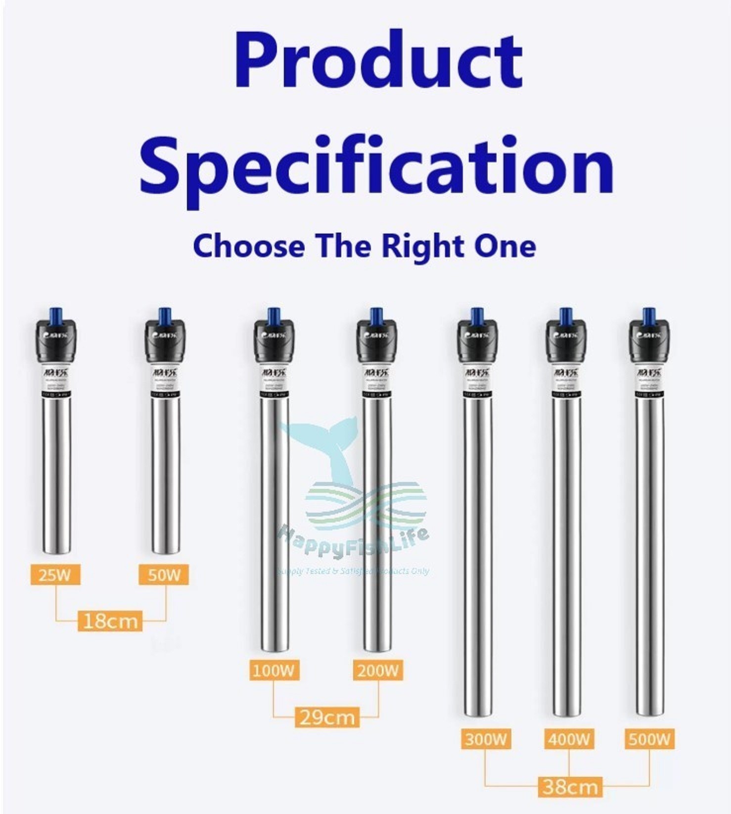 Rod Pemanas Keluli Tahan Karat 304 Kawal Suhu Akuarium Tank IP68 Kalis 304 Stainless Steel Aquarium Heater Rod Temperature Controller Fish Tank IP68 Waterproof 25W 50W 100W 200W 300W 500W HappyFishLife - Image 7