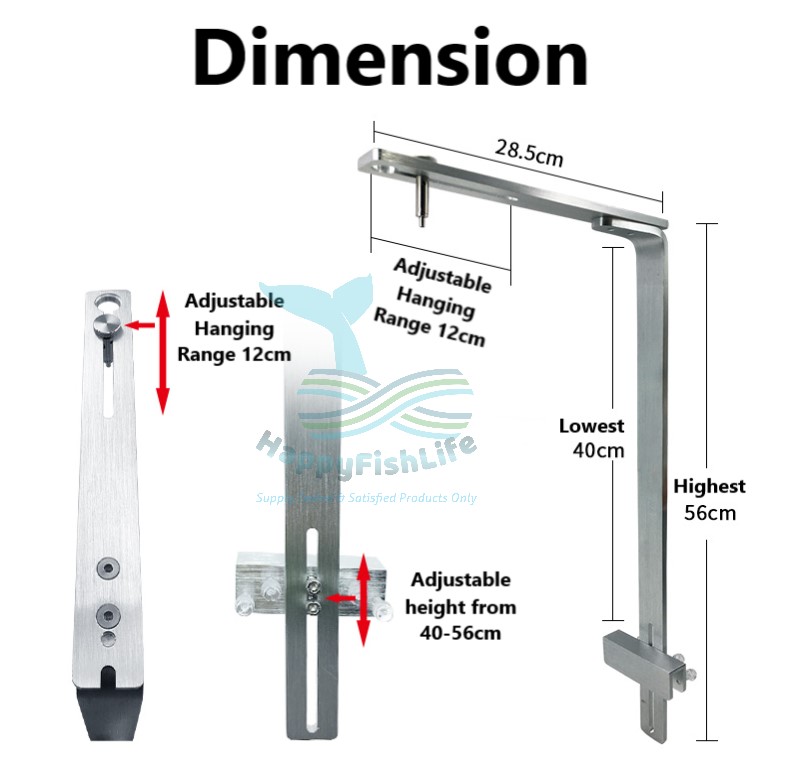 HappyFishLife Povi Aluminium Alloy L Bracket Hanging Stand Set for Aquarium LED Light Set Gantung Set untuk Lampu LED Akuarium  LED水草灯单臂支架灯架 - Image 2