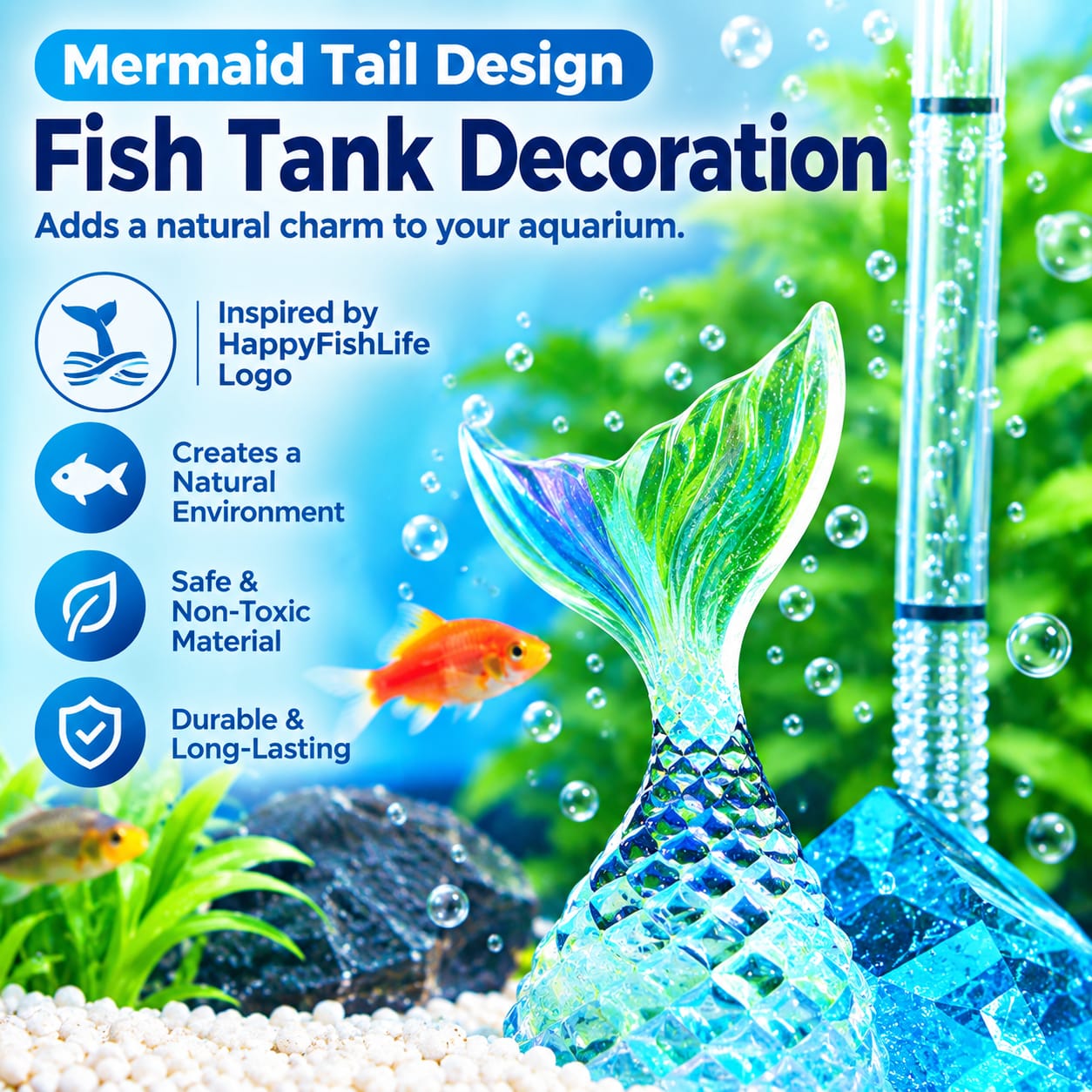 HappyFishLife Aquarium Decoration Fish Mermaid Tail Figure Hiasan Akuarium Ekor Ikan Duyung - Image 6
